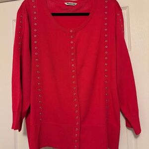 Nygard Vibrant Red Cardigan with Silver Accents